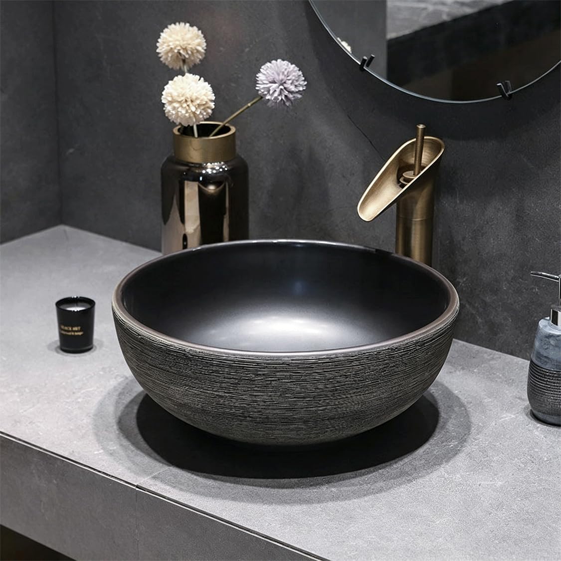 QjxSXLFSX Bathroom Vessel Sink, Modern Above Counter Vanity Bowl, high-temperature fired, clean and easy to clean, rounded edges,for Bathrooms and Homes,A,41×41×15cm
