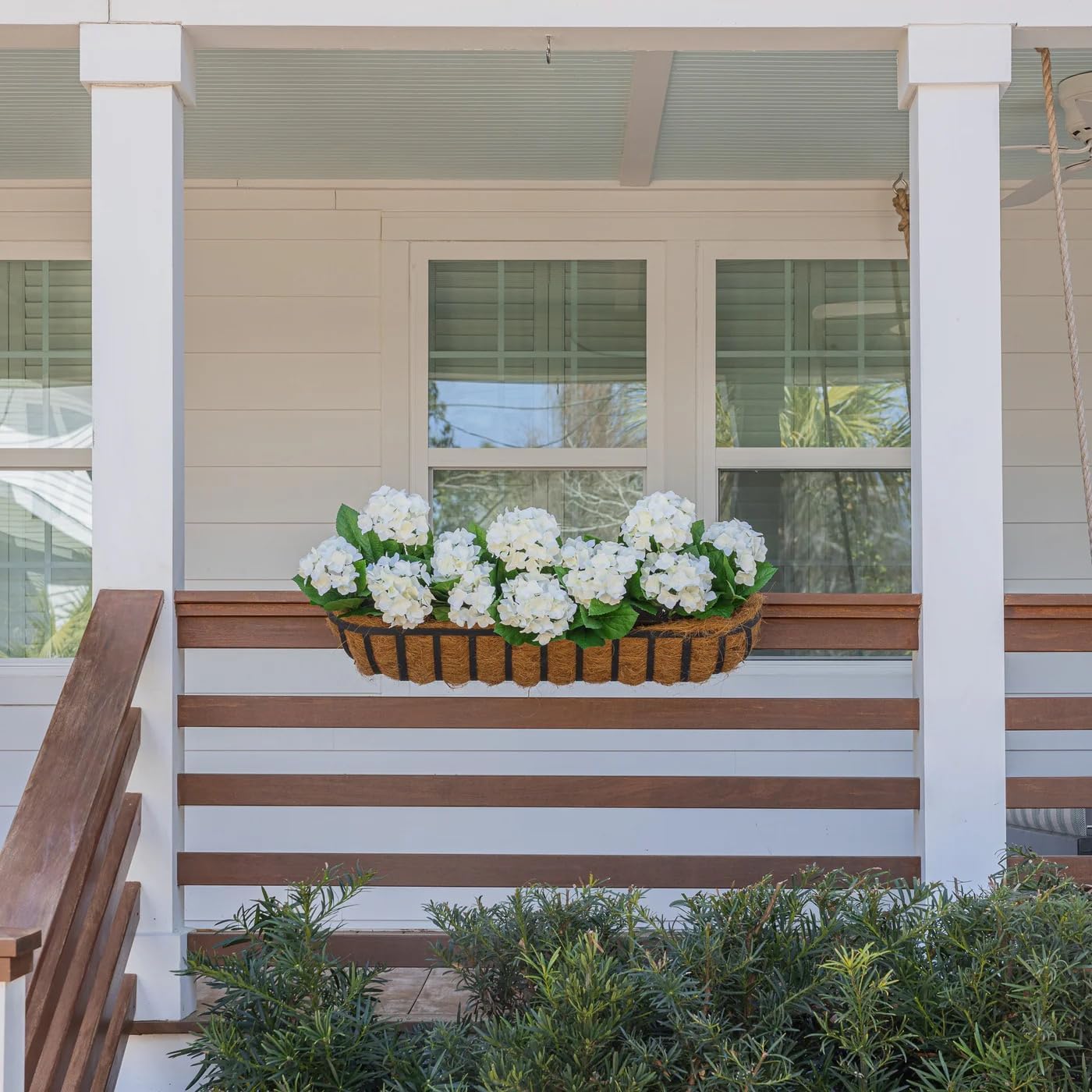 Artificial Hydrangea Window Box Filler, 9.25 x 3.75 x 7 inches, UV Protected (2, White)