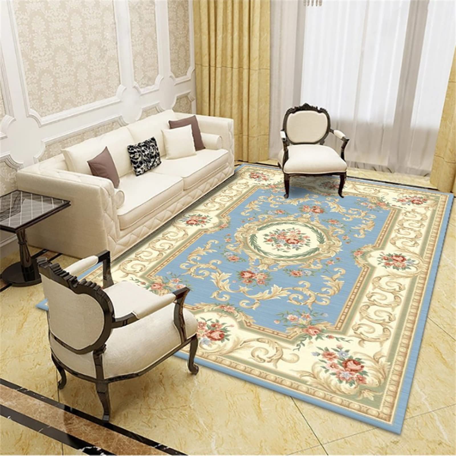 Tapis ado garcon bleu clair 200x250cm doux et lavable pour créer un grand salon chaleureux