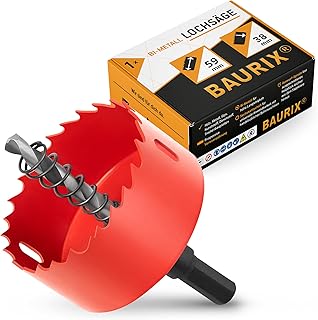 BAURIX® Sierra Corona bimetálica [59mm] I Brocas madera - Broca para agujeros redondos - Coronas Perforadoras para tablaroca, plástico, PVC, metal, madera, etc.