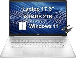HP 17 Laptop 17.3" HD+ (64GB RAM, 2TB SSD, Intel 4-Core i3-1125G4 (Beat i5-1035G4), UHD Graphics) Home & Business Laptop, 9.5-Hr Battery Life, Webcam, Type-C, IST Cable, Win 11 Home in S Mode -2023