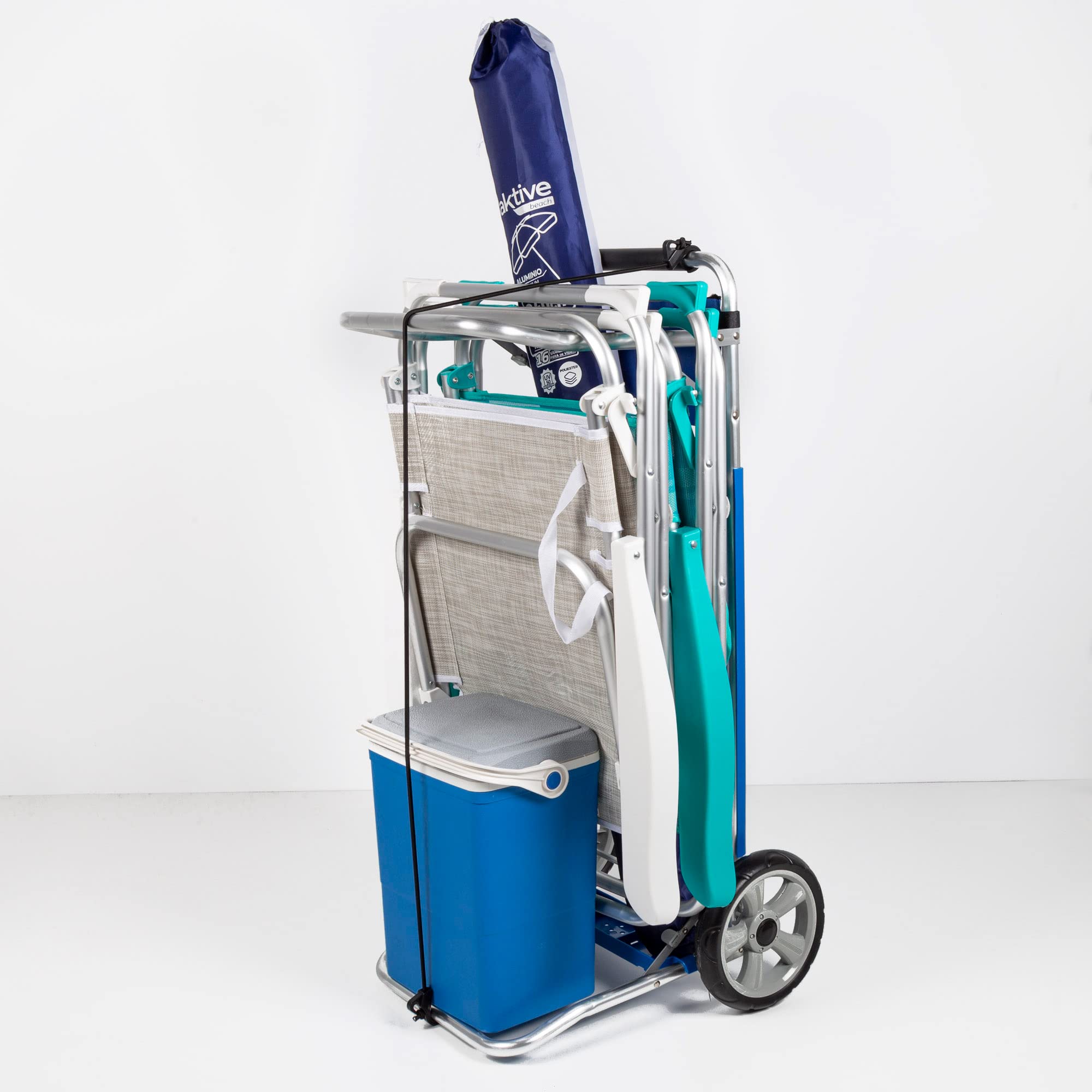 Aktive 62283 - Carrello da spiaggia pieghevole trasformabile in tavolo 2 in 1, Misure 50,5x45,5x104,5cm, Peso massimo 30kg, Custodia multiuso per spiaggia, campeggio, eventi