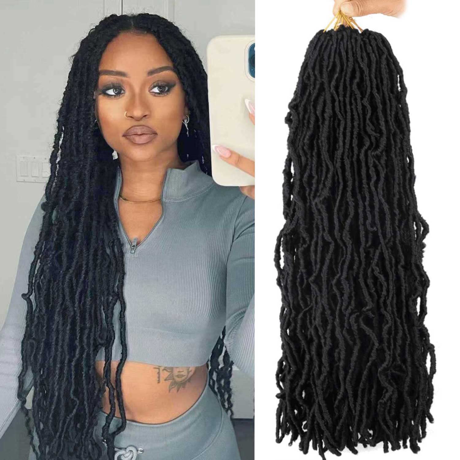 7 Packs 24 Inch Soft Locs Crochet Hair Pre Looped Faux Locs Crochet Braids 126 Stands Curly Wavy Goddess Locs for Butterfly Crochet hair for Black Women (24 Inch (Pack of 7), 1B)