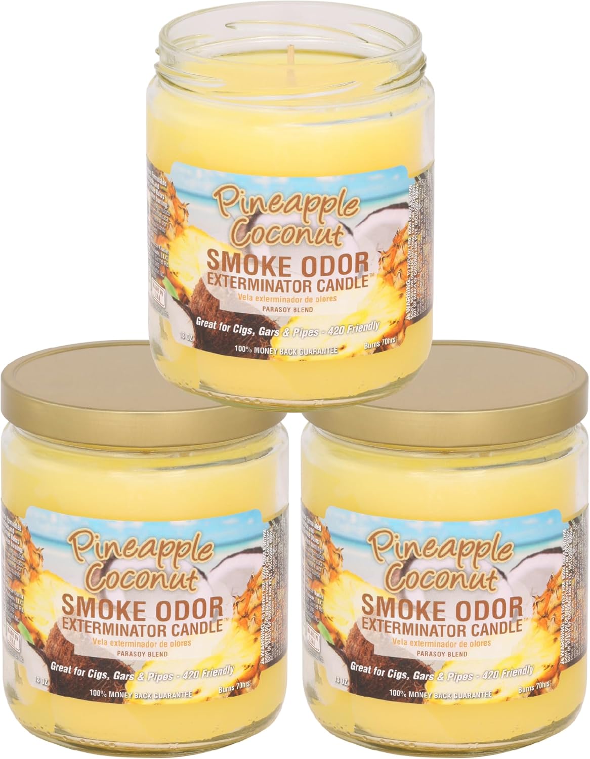 Smoke Odor Exterminator 13 oz Jar Candles Pineapple & Coconut, (3)