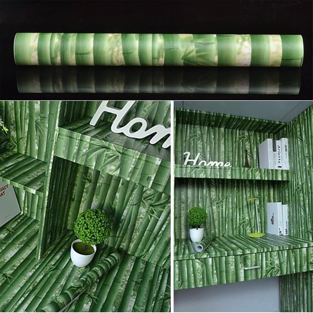 Peel and Stick Self Adhesive Removable Bamboo Wallpaper Roll 17.7 x117 inches Dark Green Walls Kitchen Backsplash Bathroom Cabinets Shelf Liner