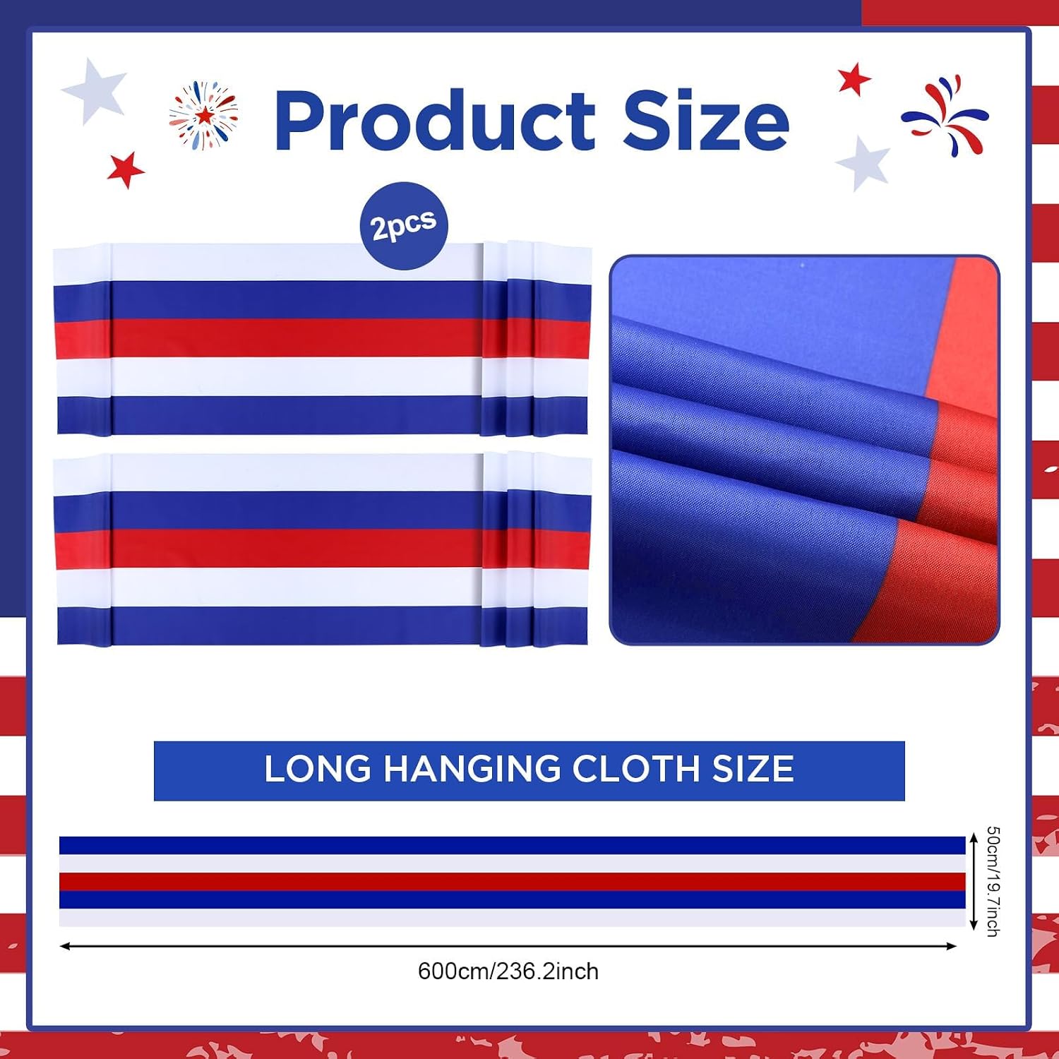 2 Pack Patriotic Bunting Banner, 4th of July Outdoor Porch Decorations 2.5 x 20 ft Red White and Blue American Flag for Memorial Day, Veterans Day, Home Yard (Independence Day-3)