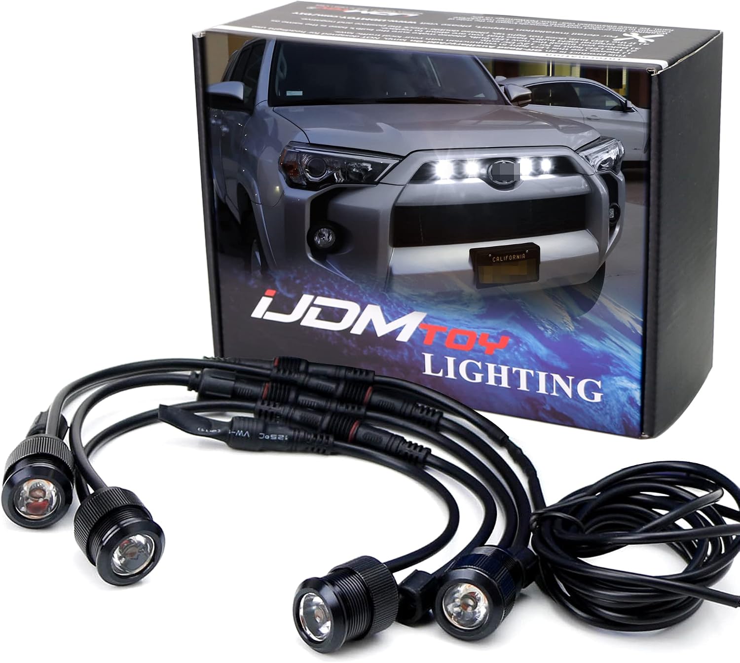 iJDMTOY 4pc Set 3W High Power LED Grille Mesh Mount Lighting Kit Compatible With Toyota FJ Cruiser 4Runner Tacoma etc., 6000K Xenon Projector Lens Spot Beam LED Lights