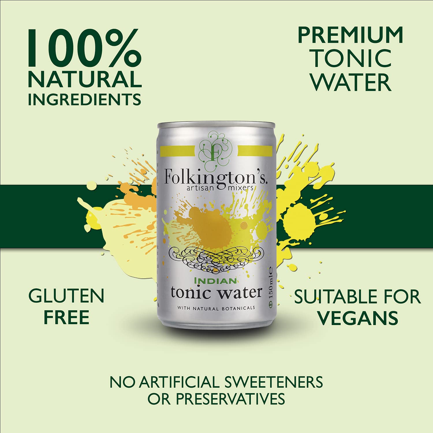 Acqua Tonica Indian Tonic Water Folkington's 10 x150 ml Lattine (FOTO SOLO SCOPO ILLUSTRATIVO)