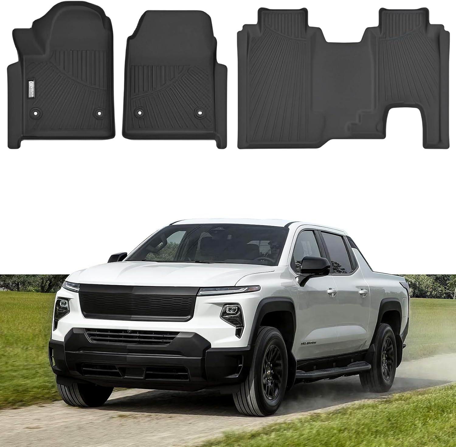 Floor Mat fit for Chevy Silverado EV WT/LT (with Work Truck) 2024 2025 2026,TPE All Weather Protection Car Floor Liners for Chevrolet Silverado,Compatible with Silverado EV Accessories 24 25 26 For WT/LT (with Work Truck)