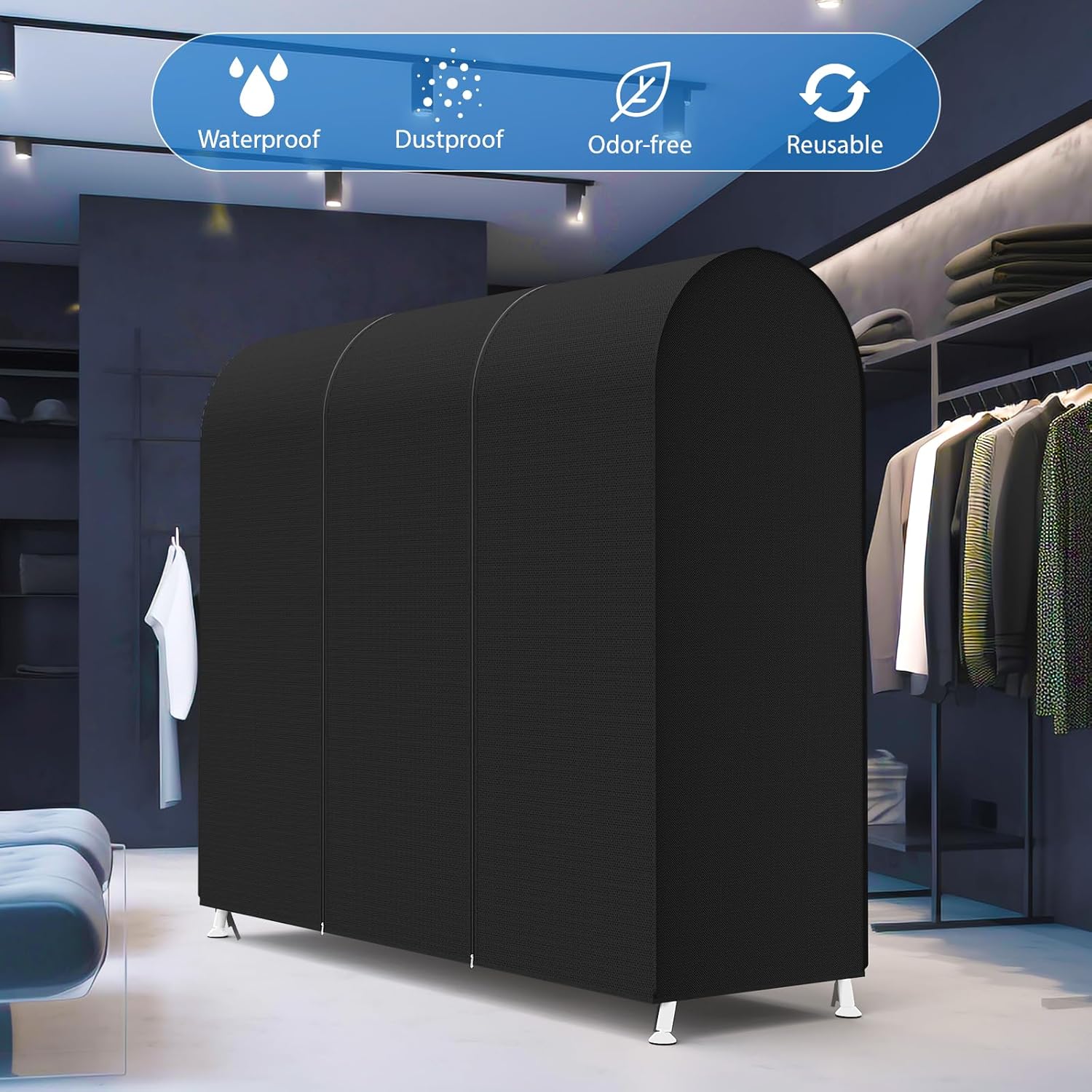 Zilink 72" Garment Rack Cover Dustproof Breathable Clothes Rack Cover Large Garment Bags Protector Cothing Rack with Cover with 2 Durable Zippers for Garment Rack, Black, (Rack Not Included) - Image 6