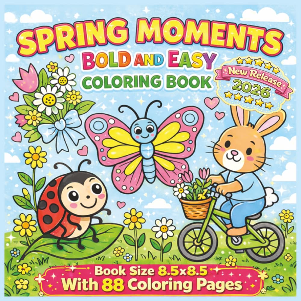 Spring Moments Bold and Easy Coloring Book: Celebrate the Beauty of Spring with Bold and Easy Coloring Pages Featuring Flowers, Bunnies, Butterflies, ... 88 Fun Pages to Color in an 8.5 x 8.5 Book...