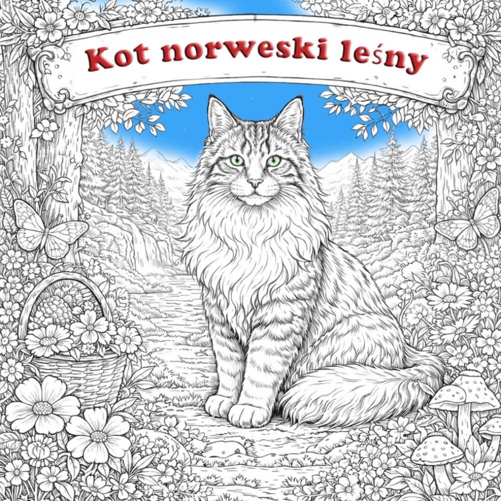 Kolorowanka Kot Norweski Leśny: Relaksujące ilustracje do kolorowania z pięknymi kotami norweskimi leśnymi w scenach natury i codziennego życia – dla dzieci i dorosłych
