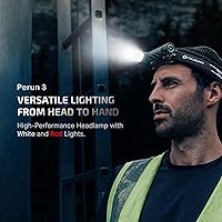 Vista 2 de OLIGHT Perun 3 - Linterna frontal recargable, 3000 lúmenes LED con luz roja, lámpara frontal impermeable con diadema para campamento al aire libre