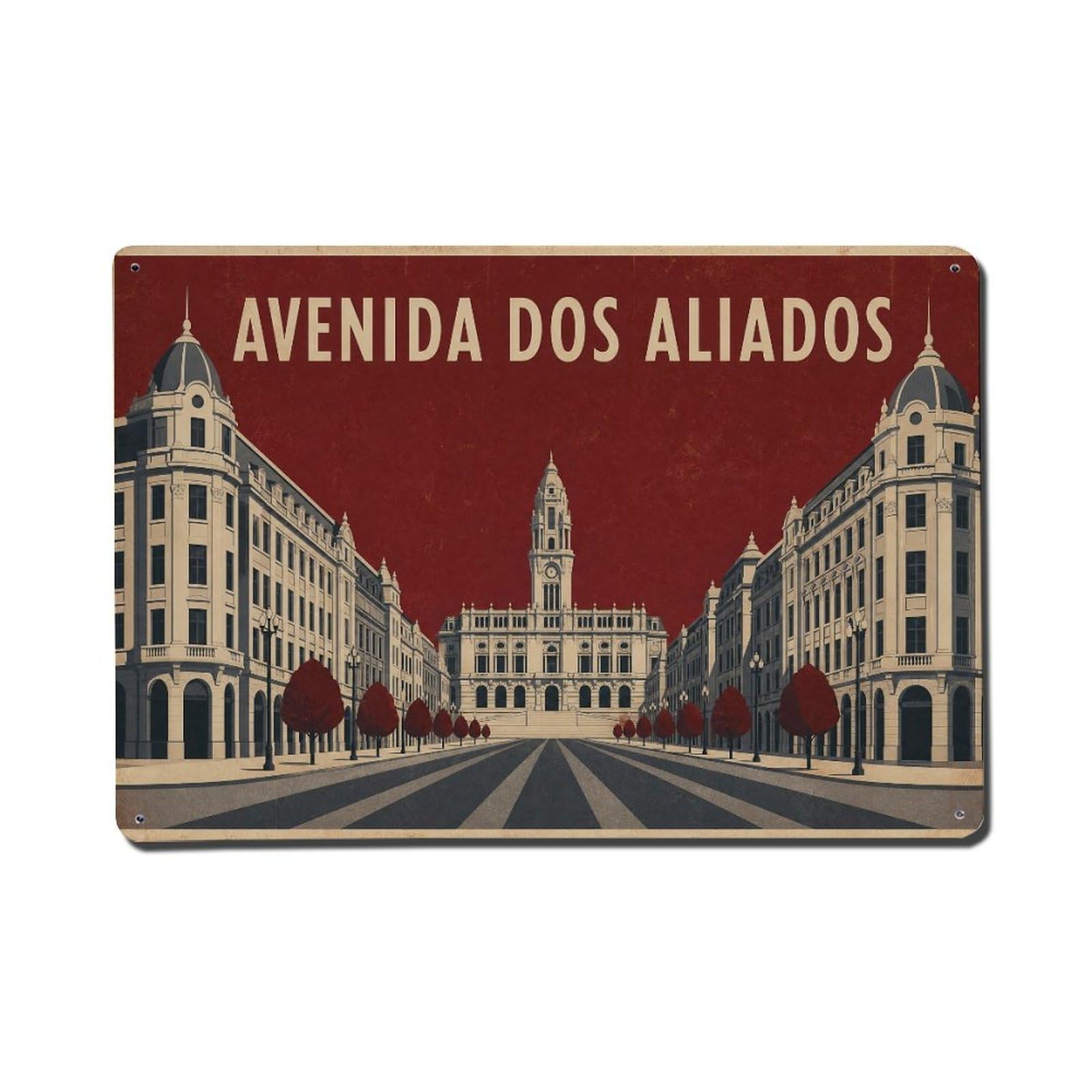 Metal Tin Sign Aliados Vintage Travel Portugal