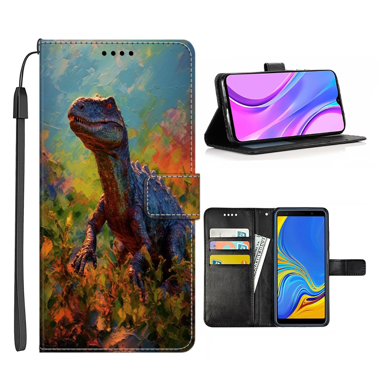 Wallet Case for LG V30 with Dinosaur-aa1569 Pattern PU Leather Flip Folio ID&Credit Cards Pocket Lanyard