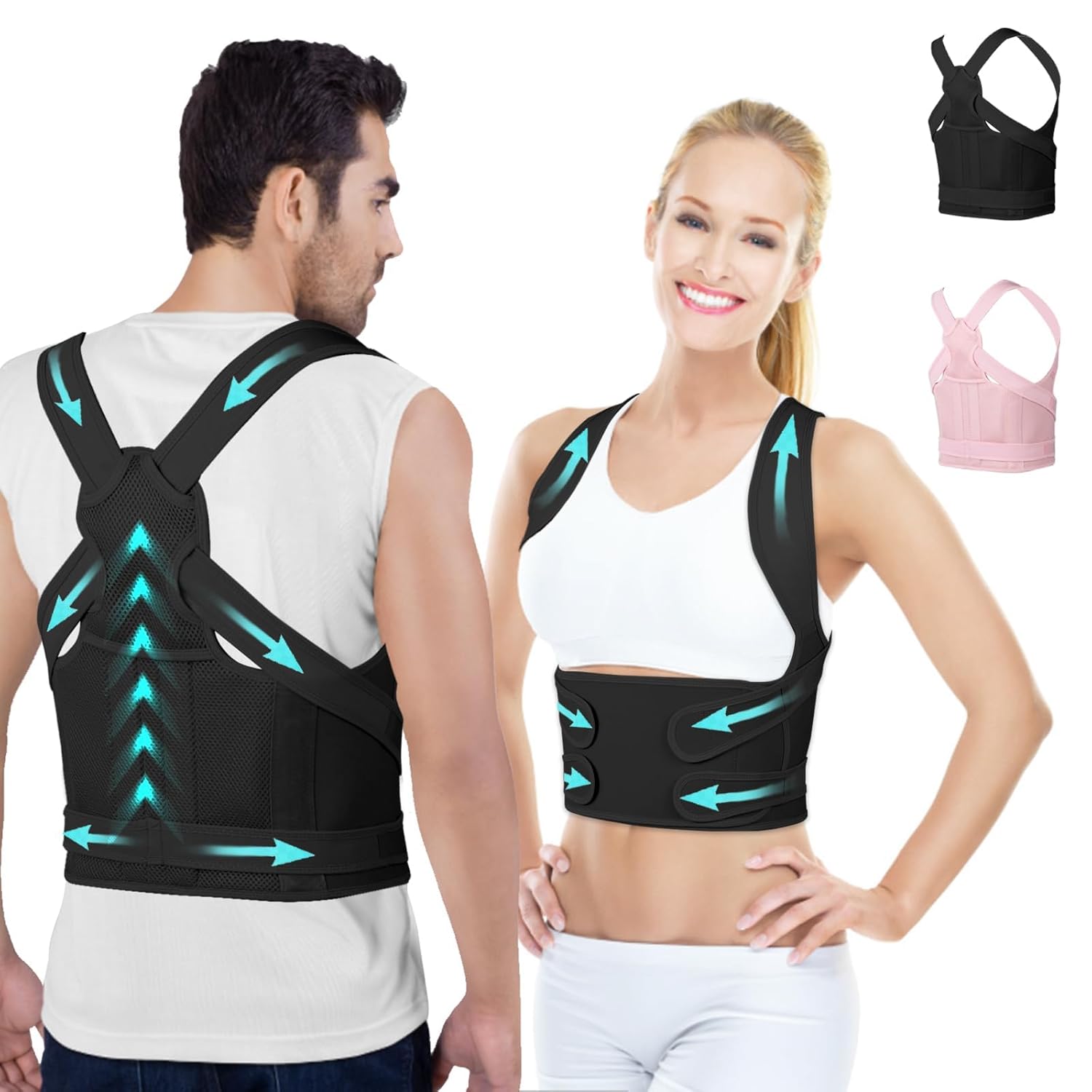 Posture Corrector for Women and Men,4 In 1 Adjustable Full Back Brace,Posture Braces Can Relieve Upper and Lower Back Pain, Shoulder Braces for Hunchback,Scoliosis, Lumbar Spine, Spine（Charcoal Black）
