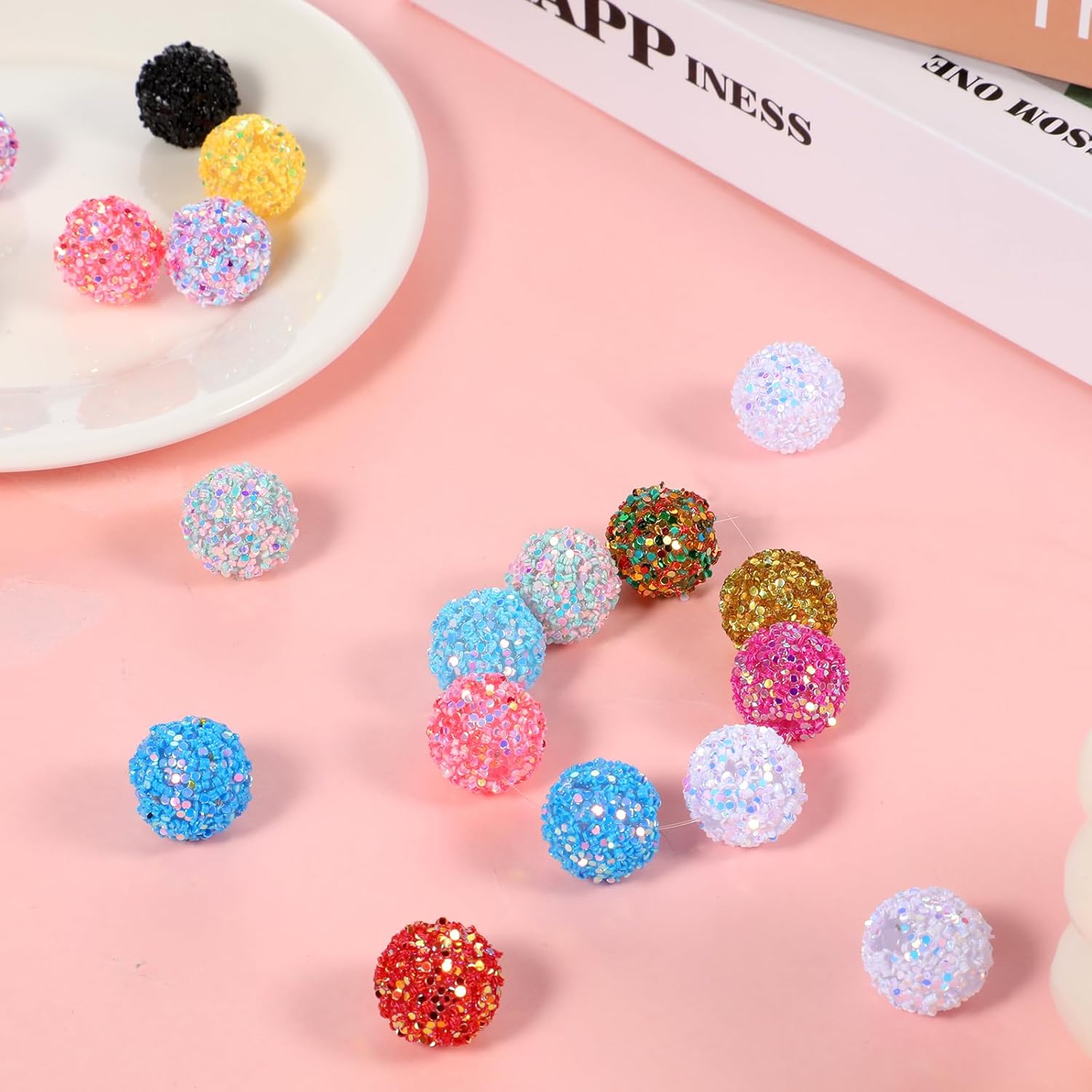 20pcs Colorful Mixed Color Sequin Beads, Round, Resin, 16mm, Loose Beads, Perfect for DIY Pens, Keychain, Bracelets - Image 7