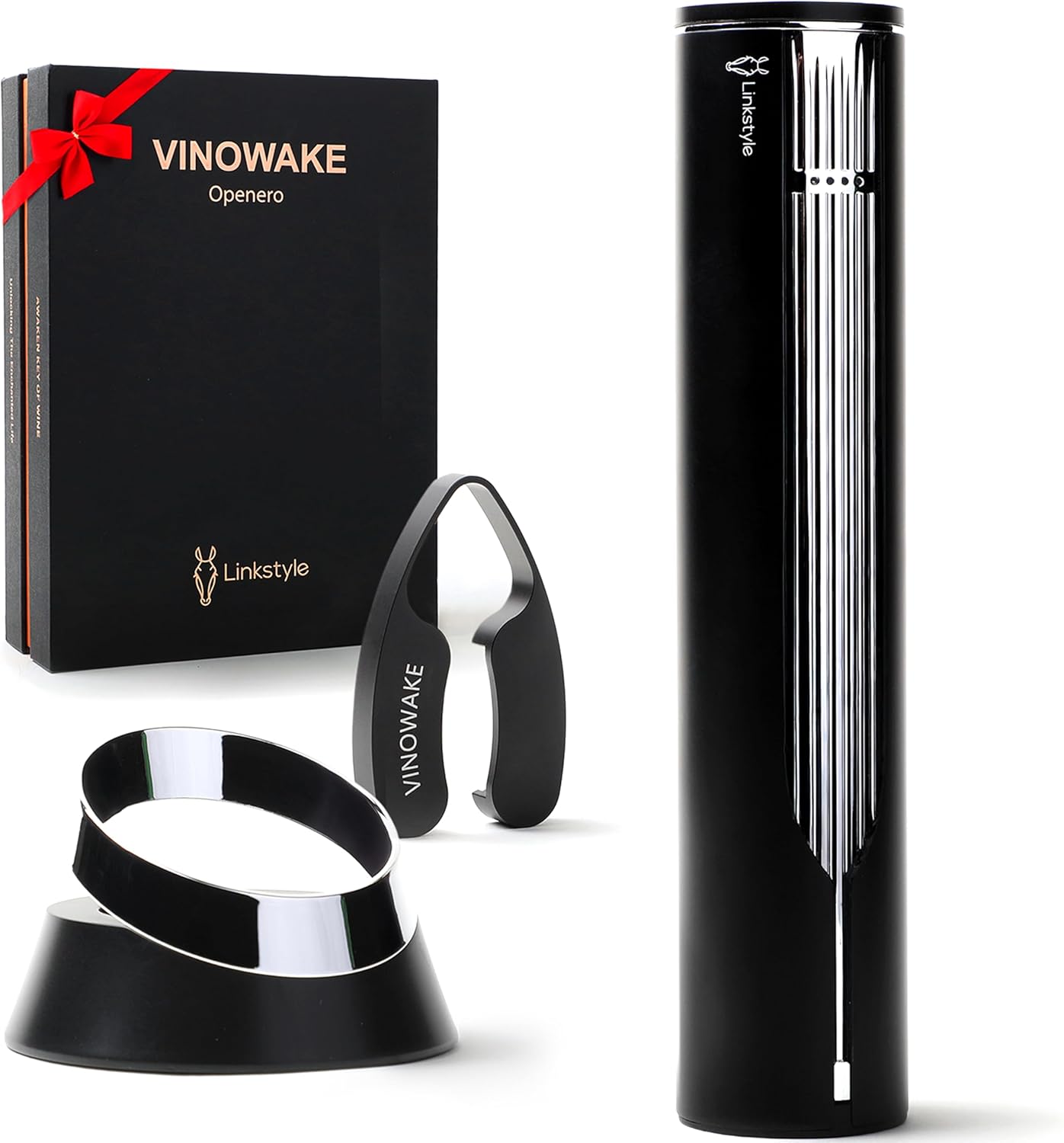 OPENERO Electric Wine Opener — Luxurious Automatic Wine Corkscrew Electric with Charging Base and Steel Foil Cutter, Wine Gifts For Women Men (Silver) By LINKSTYLE