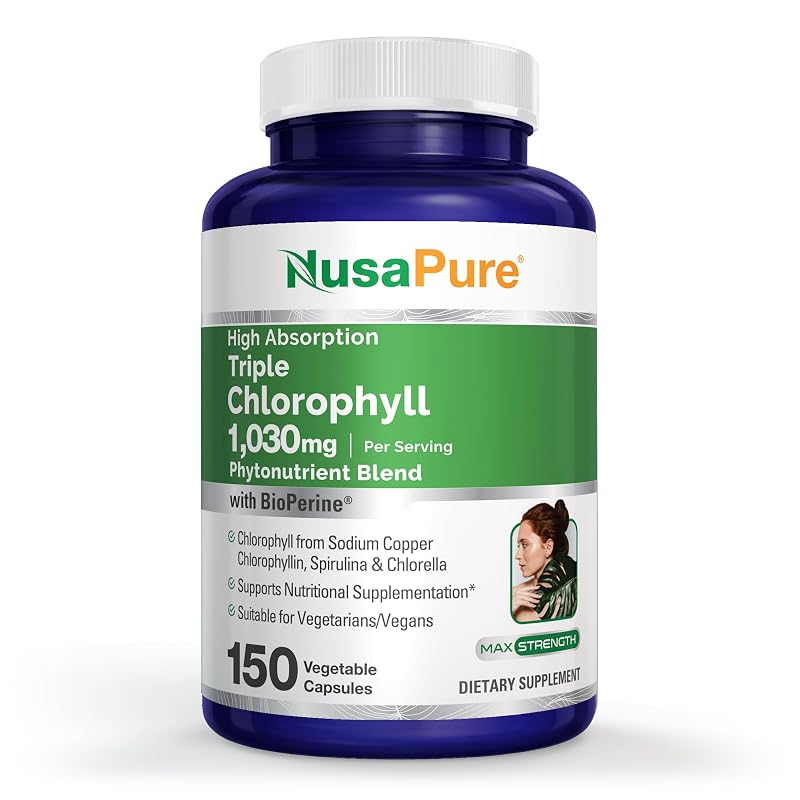 NusaPure Suplemento de Clorofila Tripla 1.030 mg, 150 cápsulas vegetarianas