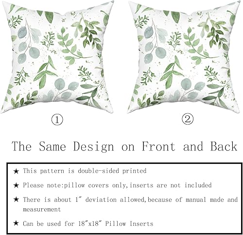 Miniatura 4 de Juego de 2 fundas de almohada de color verde salvia de 16 x 16 pulgadas, fundas de almohada cuadradas de algodón suave con estampado de hojas para