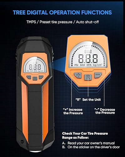 Miniatura 4 de Inflador de neumáticos automático portátil, máximo 180 PSI 12V DC compresor de aire bomba para neumáticos de coche con medidor de presión preciso