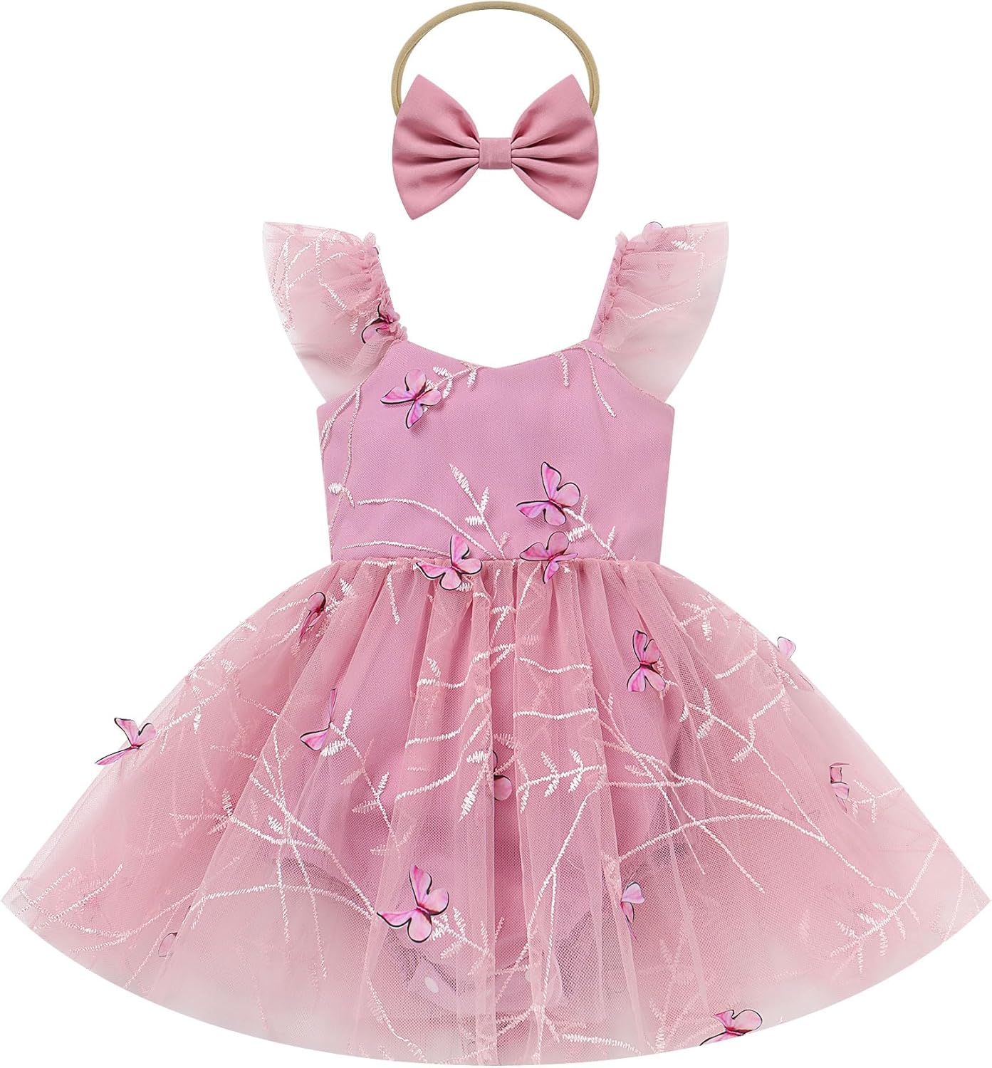 Kids Girls Birthday Party Dress Cake Crush Mesh Embroidered Floral Ruffle Tulle Tutu Romper Dress