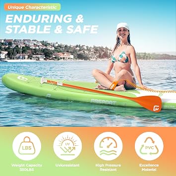 FBSPORT SUP Inflatable Stand Up Paddle Board,11 feet long 6 Thick Blow Up Paddle Board with Adjustable Paddle, Backpack, Pump & Removable Fin - Surfboard for Lakes, Rivers & Sea