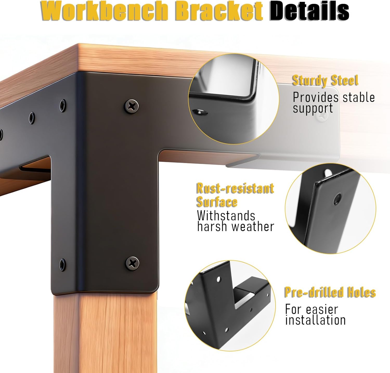 8pcs Workbench Brackets Kit 2x4 Corner Brackets for DIY Work Bench Table Woodworking Workshop Shelves for Actual 1.5"x3.5" Wood