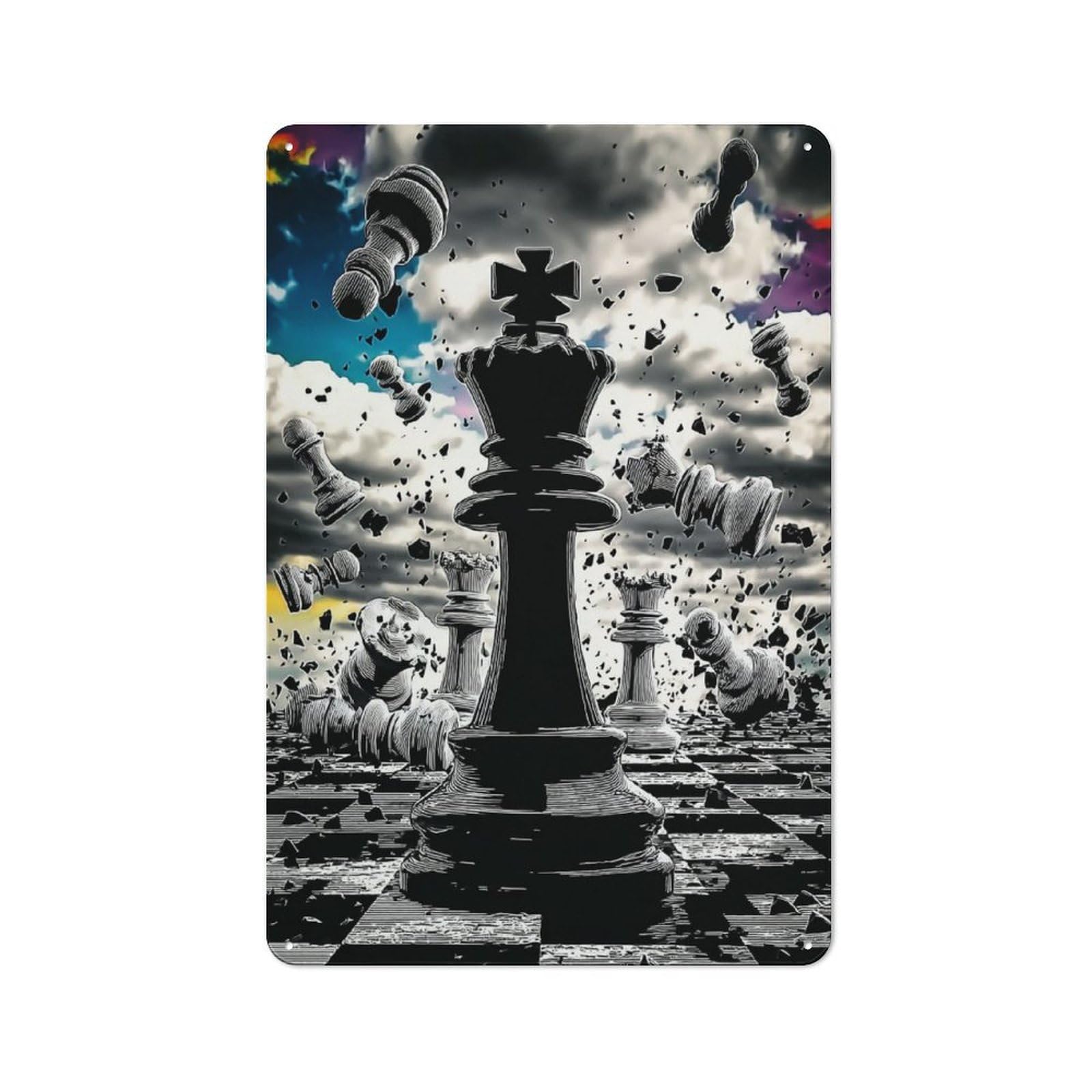 Junmoney Chess King Dominates Retro Tin Sign 30X20cm For Dining Room Or Kitchen, Suited To Kitchen Wall Decor Lovers