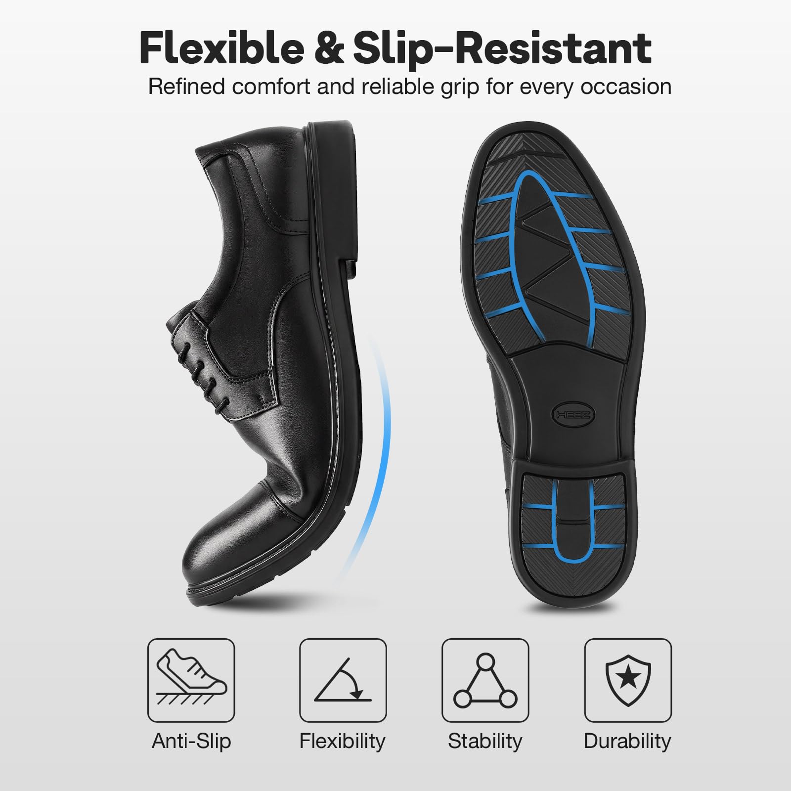 HEEZ Men's Dress Shoes Split Leather, Comfortable Oxford Dress Shoes for Men Non Slip, Lace Up Formal Shoes for Work Business Office - 5