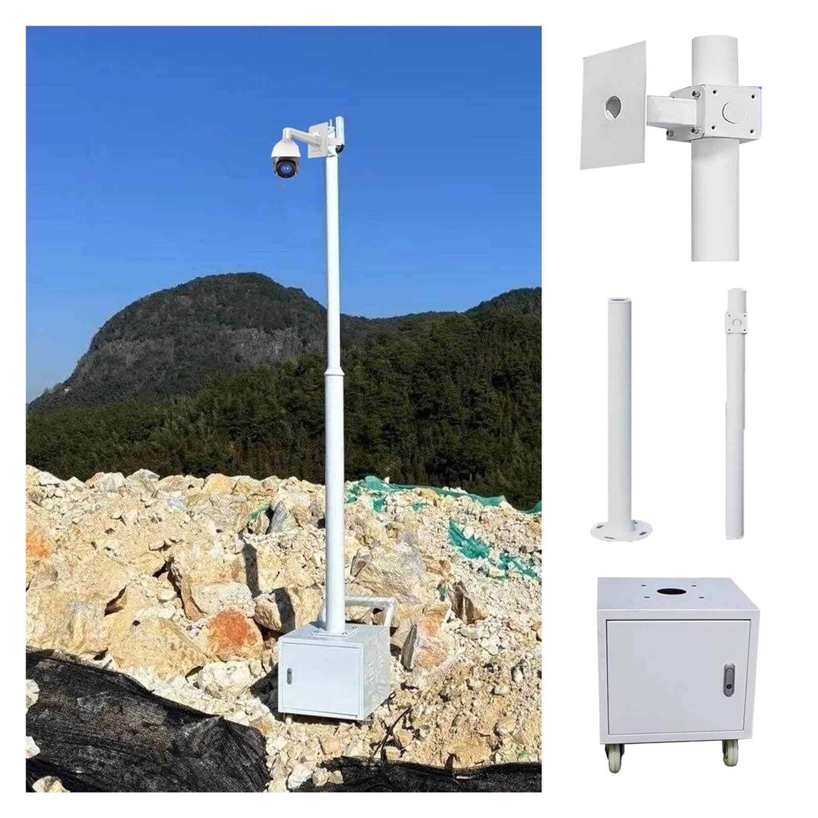 Poteau de caméra de sécurité mobile avec 4 roulettes, poteau universel extra long pour la surveillance par tous les temps, résistant aux intempéries, antirouille facile à assembler