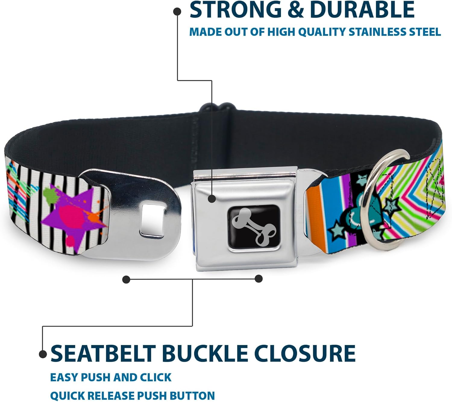 Dog Collar Seatbelt Buckle Icons Patterns 2 11 to 17 Inches 1.0 Inch Wide