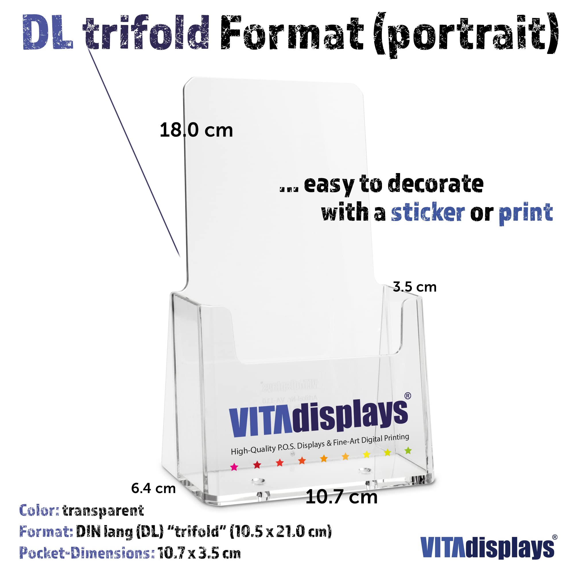 VITAdisplays Porte-brochures DIN Lang (DL) de table transparent polystyrène