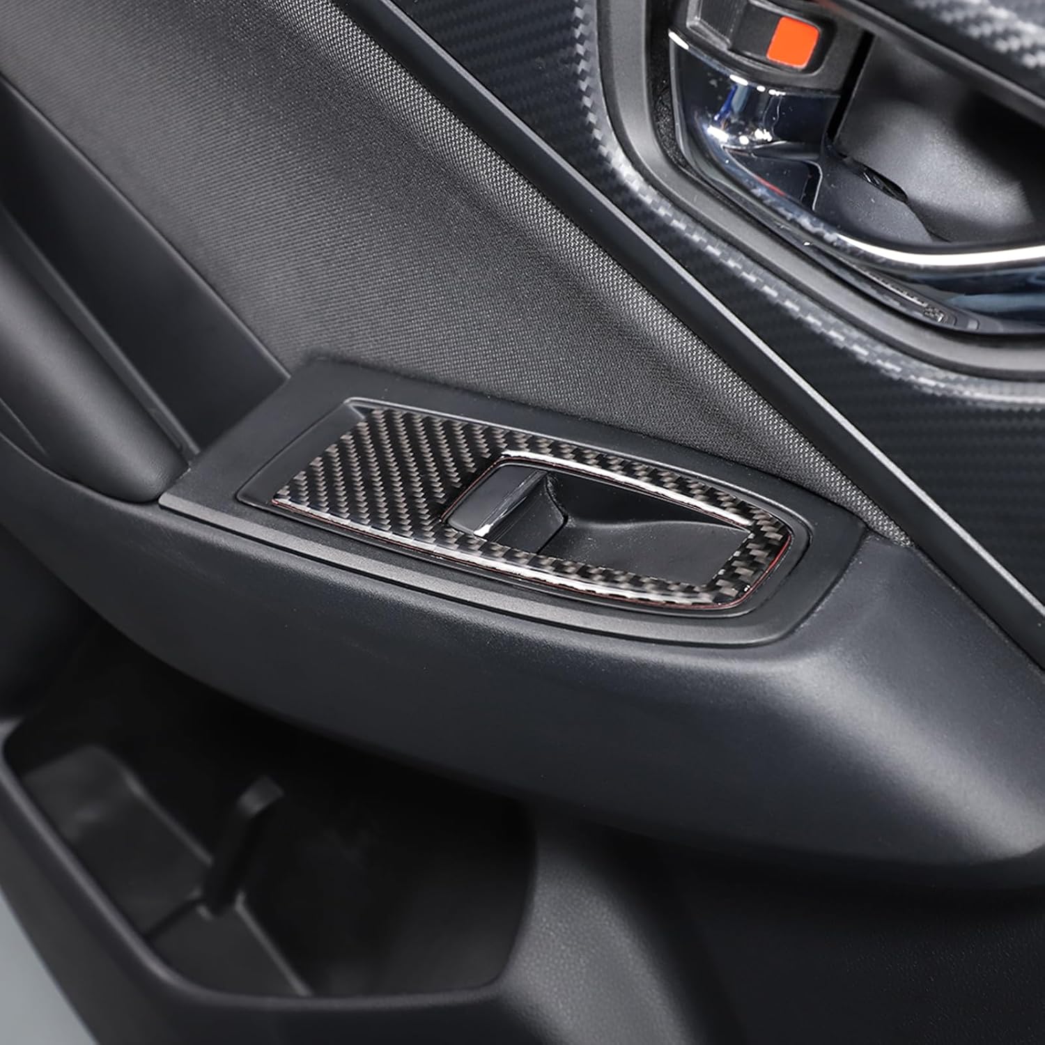 Soft 3D Real Carbon Fiber Car Window Lift Switch Button Frame Cover Sticker Trim Decor Trim Kit Compatible with Subaru WRX 2022 2023 Interior Decoration Accessories (Inner Frame, Black)
