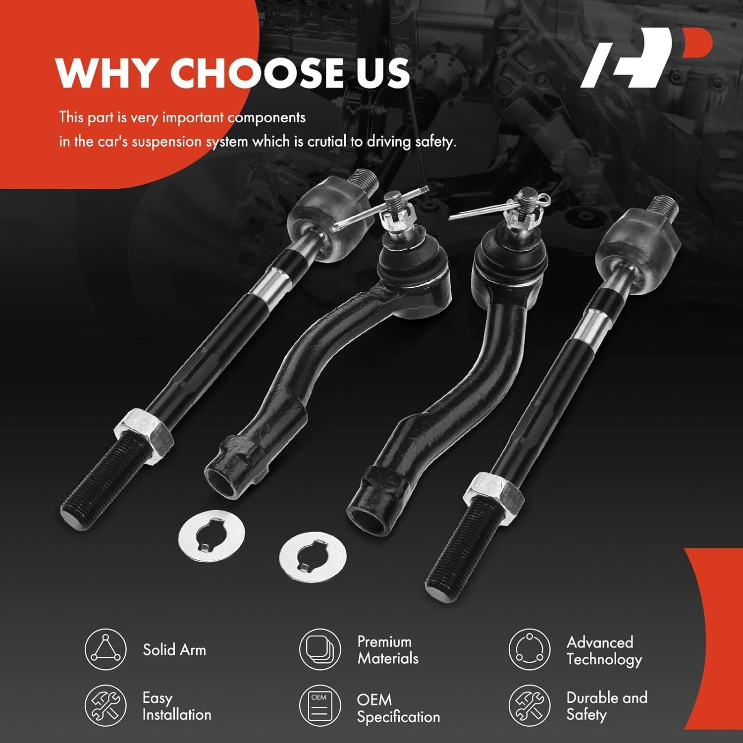 A-Premium Set of 4, Front Inner & Outer Tie Rod End Kit, Compatible with Kia Sportage 2005-2010, Hyundai Tucson 2005-2009