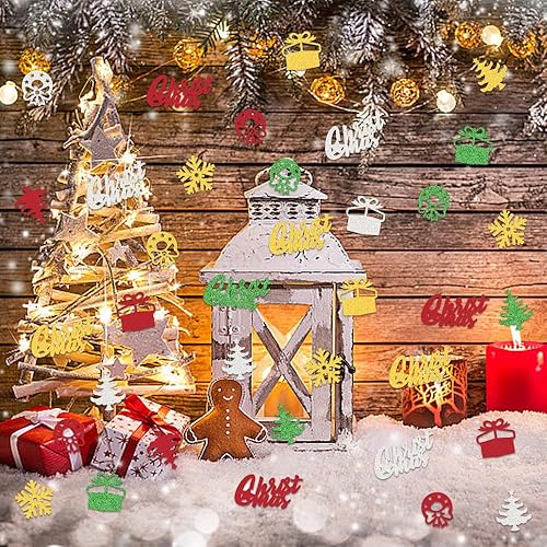 Miniatura 10 de 200 piezas de confeti de Navidad, azufaifo, rojo, plateado, dorado, trineo, alce, árbol de Navidad, sombrero de Papá Noel, decoración de confeti de