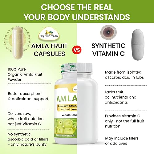 Miniatura 5 de Organic Veda Amla Cápsulas – 1500 mg, 300 cápsulas – Suplemento natural de vitamina C con antioxidantes, polifenol para la inmunidad, brillo