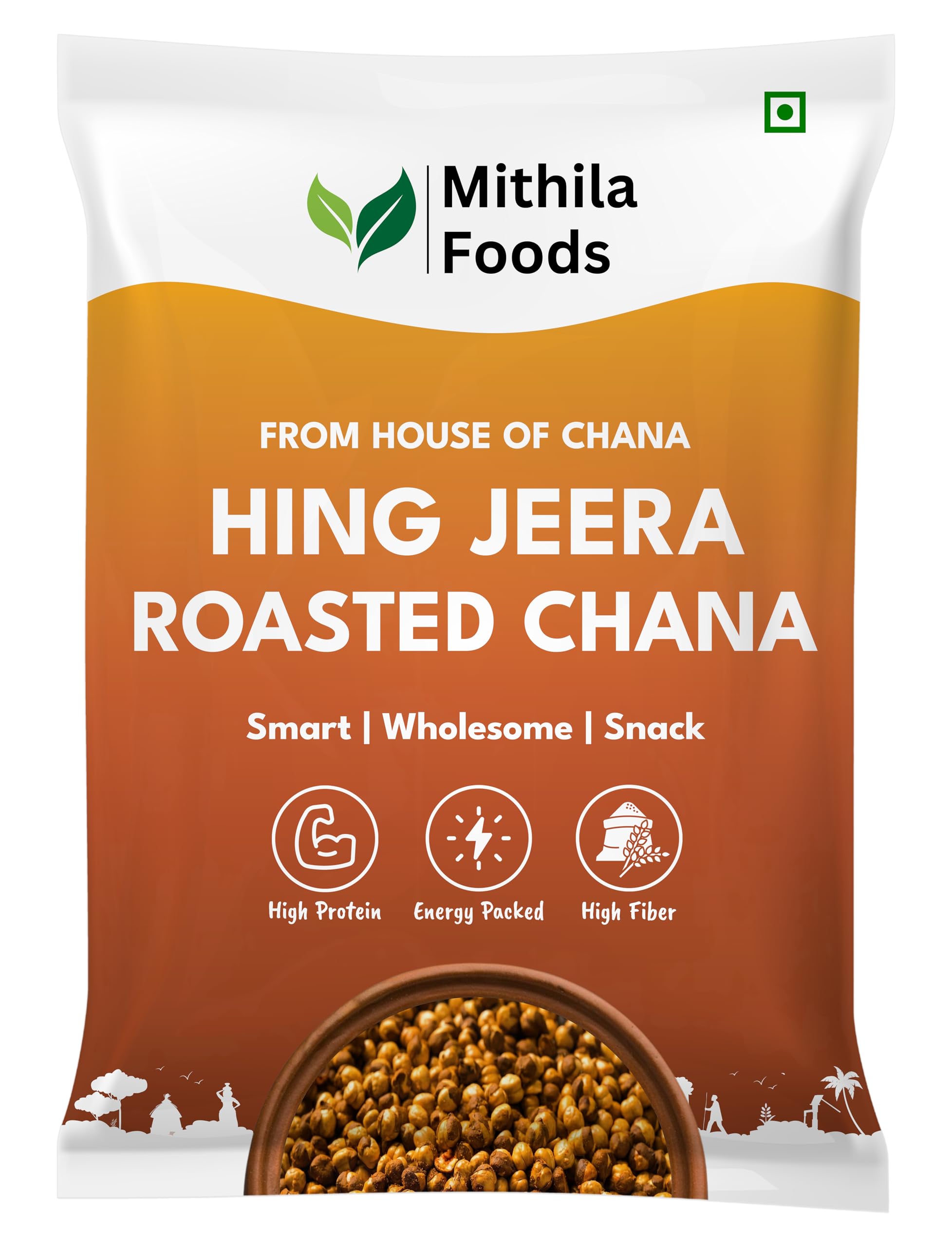 MITHILA FOODS 500g Hing Jeera Roasted Chana | Zesty Desi Chickpeas | Whole with Skin | Crunchy Vegan Gluten-Free High Protein SMART Snack | Authentic Bihari Bhuna Chana Snacks Tangy Hing Jeera Flavor