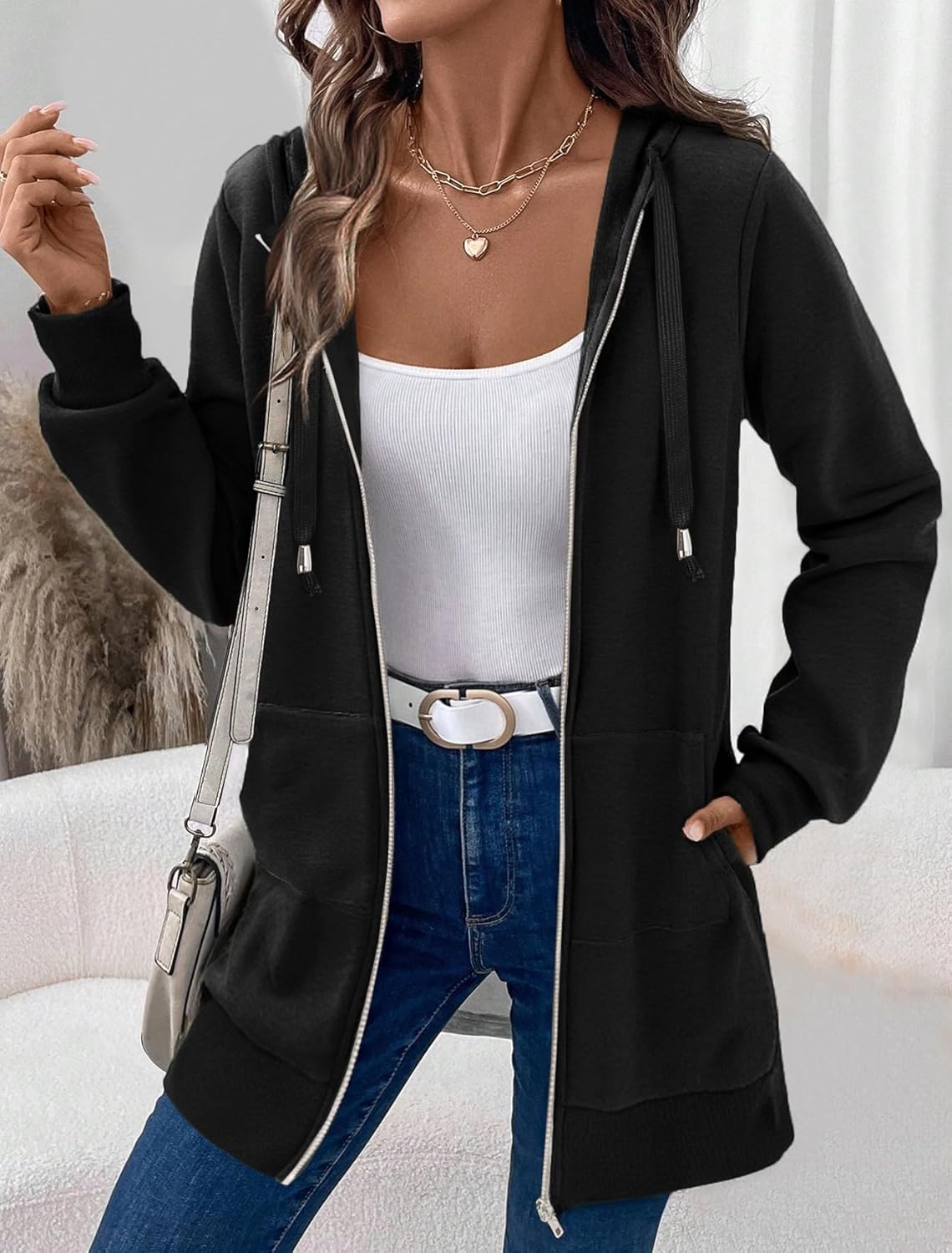 Zeagoo Women's Zip Up Hoodies Long Tunic Sweatshirts Oversized Fleece Casual Long Sleeve 2026 Fall Hoodie Jacket Coat - Image 5