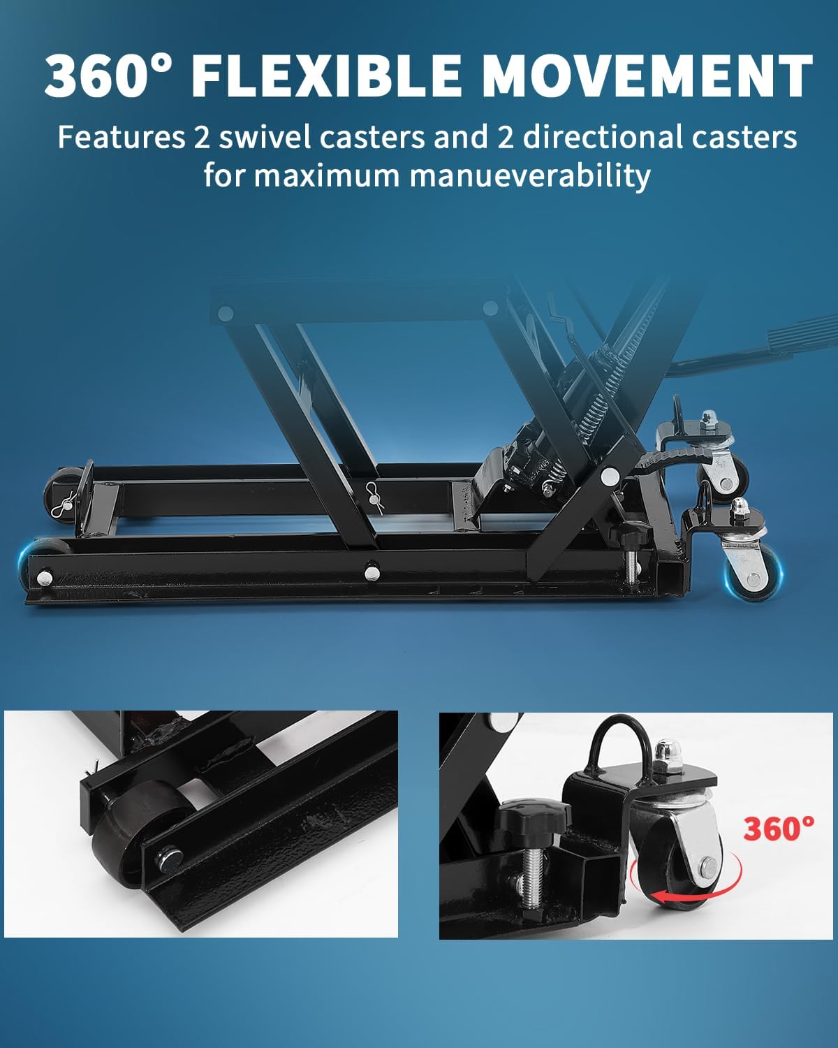 Hydraulic Motorcycle Lift Jack 1500 LBS, Motorcycle Scissor Jack with Foot Pedal & Wheels, 4.7"-14.57" Hydraulic Motorcycle Lift Stand for Motorcycle ATV UTV Garage & Workshop, Black