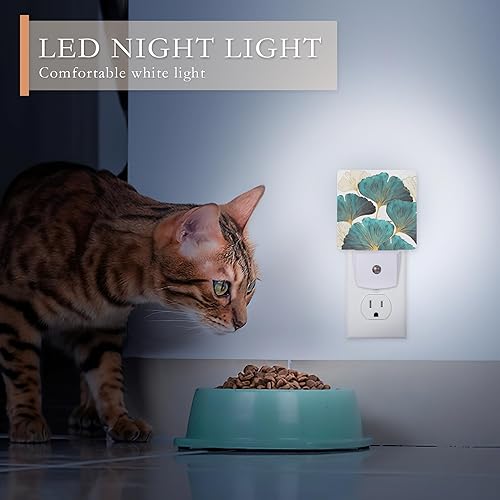 Miniatura 4 de Luz nocturna, hojas de ginkgo verdes, luces nocturnas enchufables a la pared para niños y niñas, luz nocturna decorativa media redonda, lámpara LED