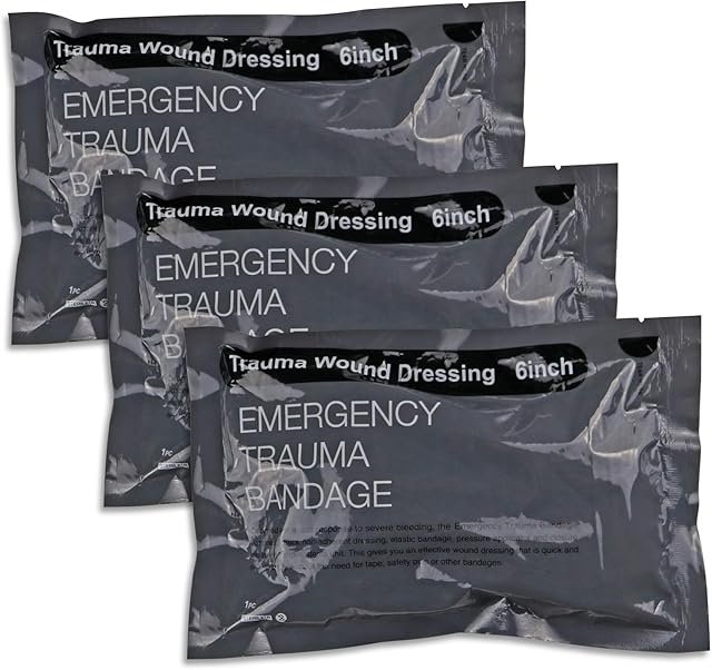 RUIMI Israeli Bandage 6 Inch 3 Pack Vacuum Sterile Compression Bandages for First Aid Emergency Battle Wound Dressing Self-Rescue