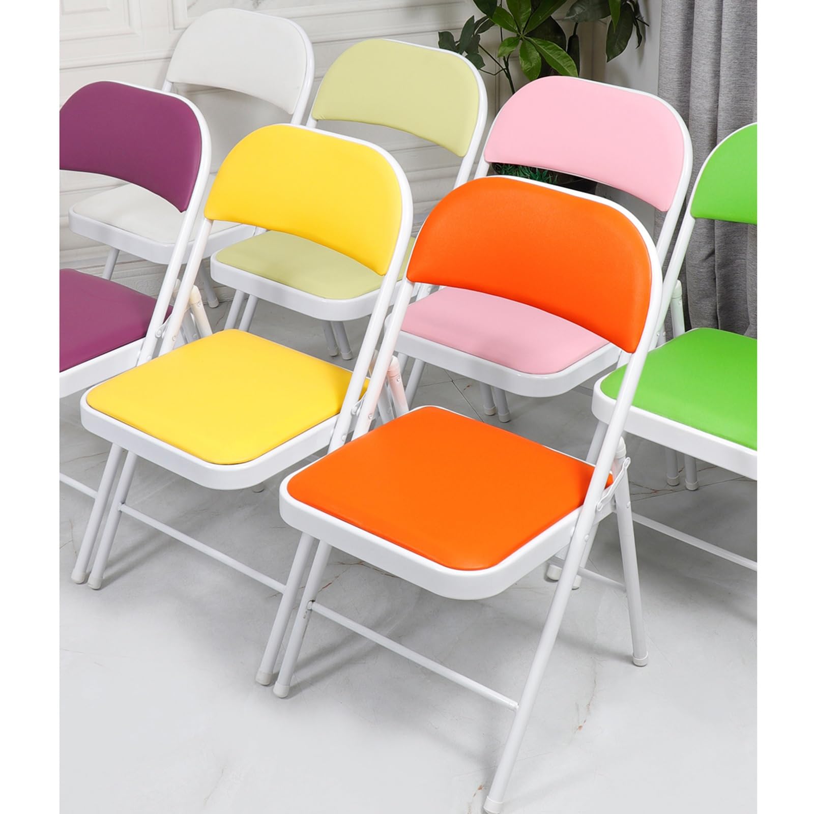 Silla de Ordenador Plegable de PU, cómoda y Resistente for estudiar en casa.(Yellow)