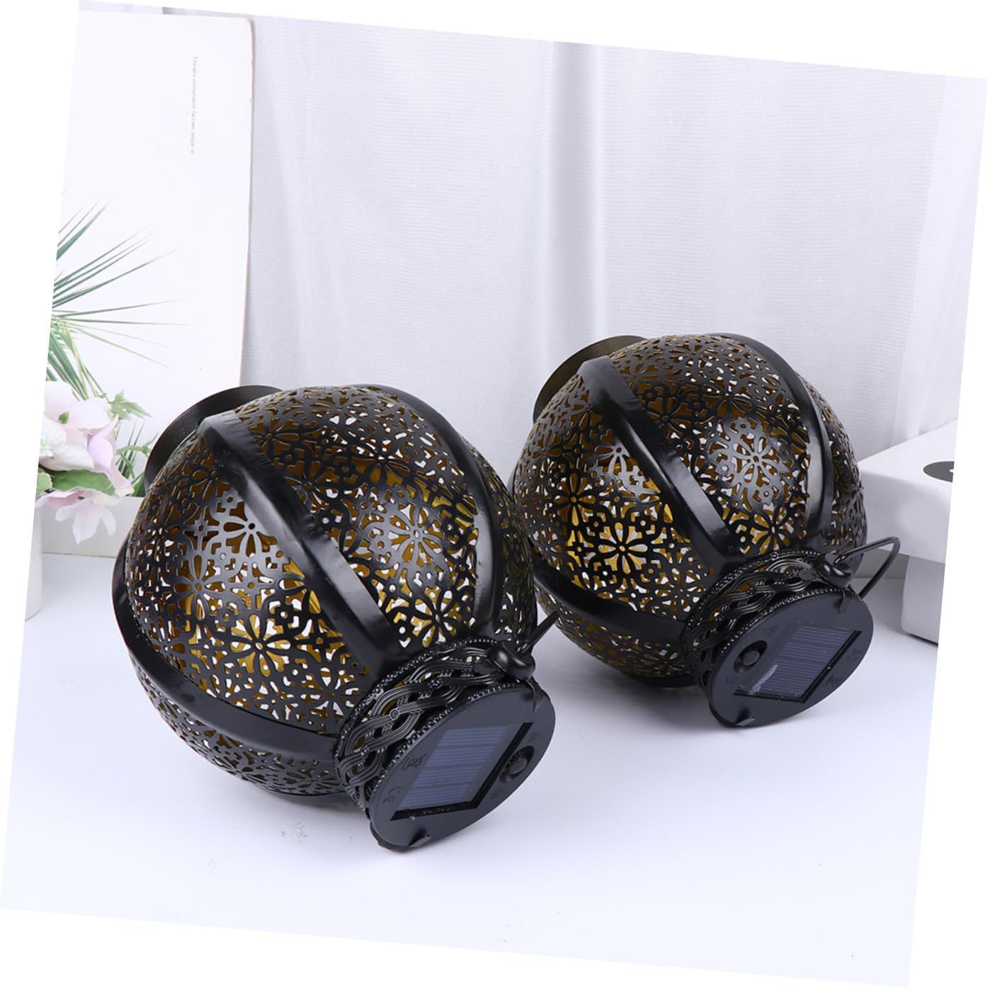 Gadpiparty 2pcs Solar Garden Lights Led Outdoor Lanterns Decorative Iron Solar Lanterns for Patio Garden Decor Weatherproof Warm