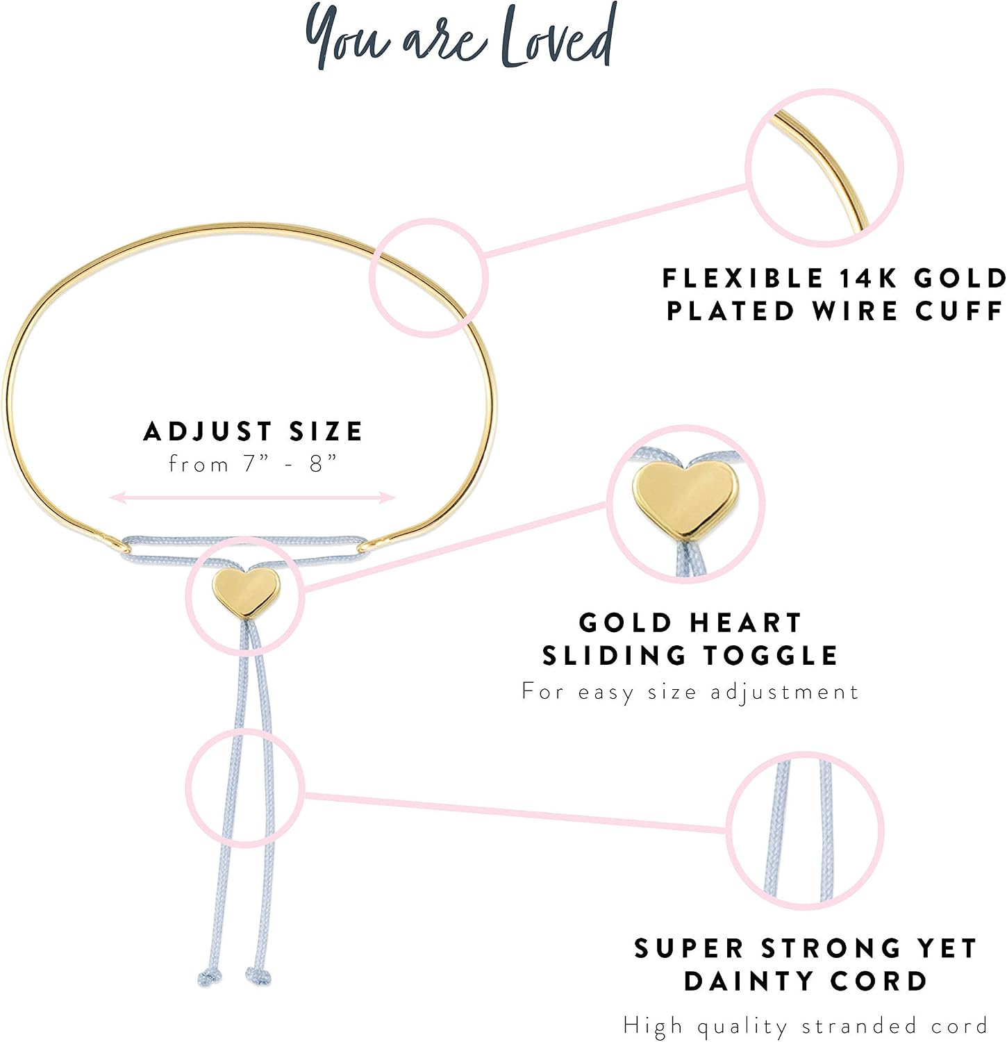Lucky Feather Reminder 14k Gold Dipped Adjustable Cuff Mantra Bracelet