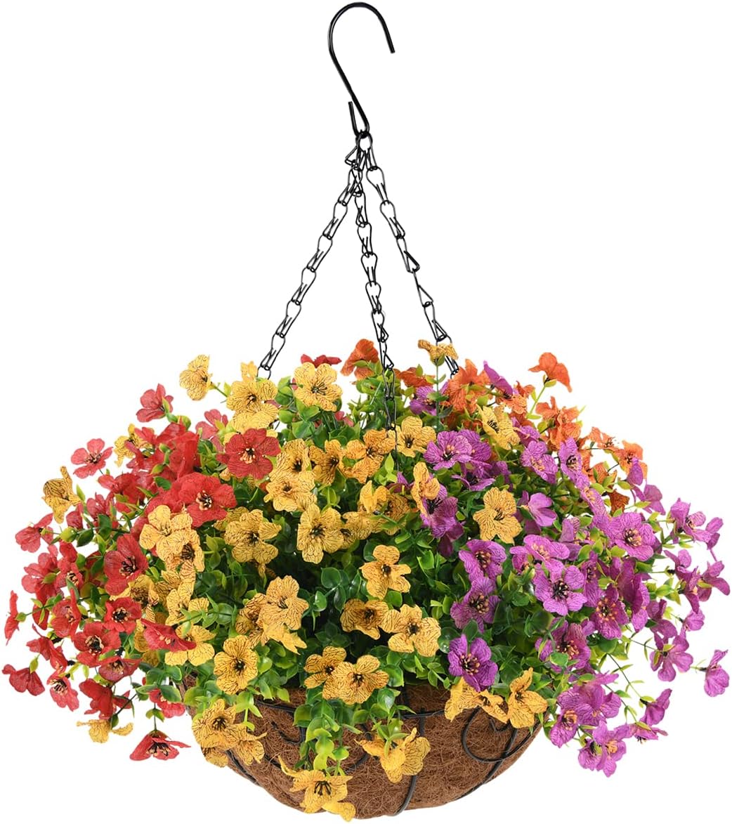 ZFProcess Artificial Silk Flowers in Hanging Basket Outdoor
