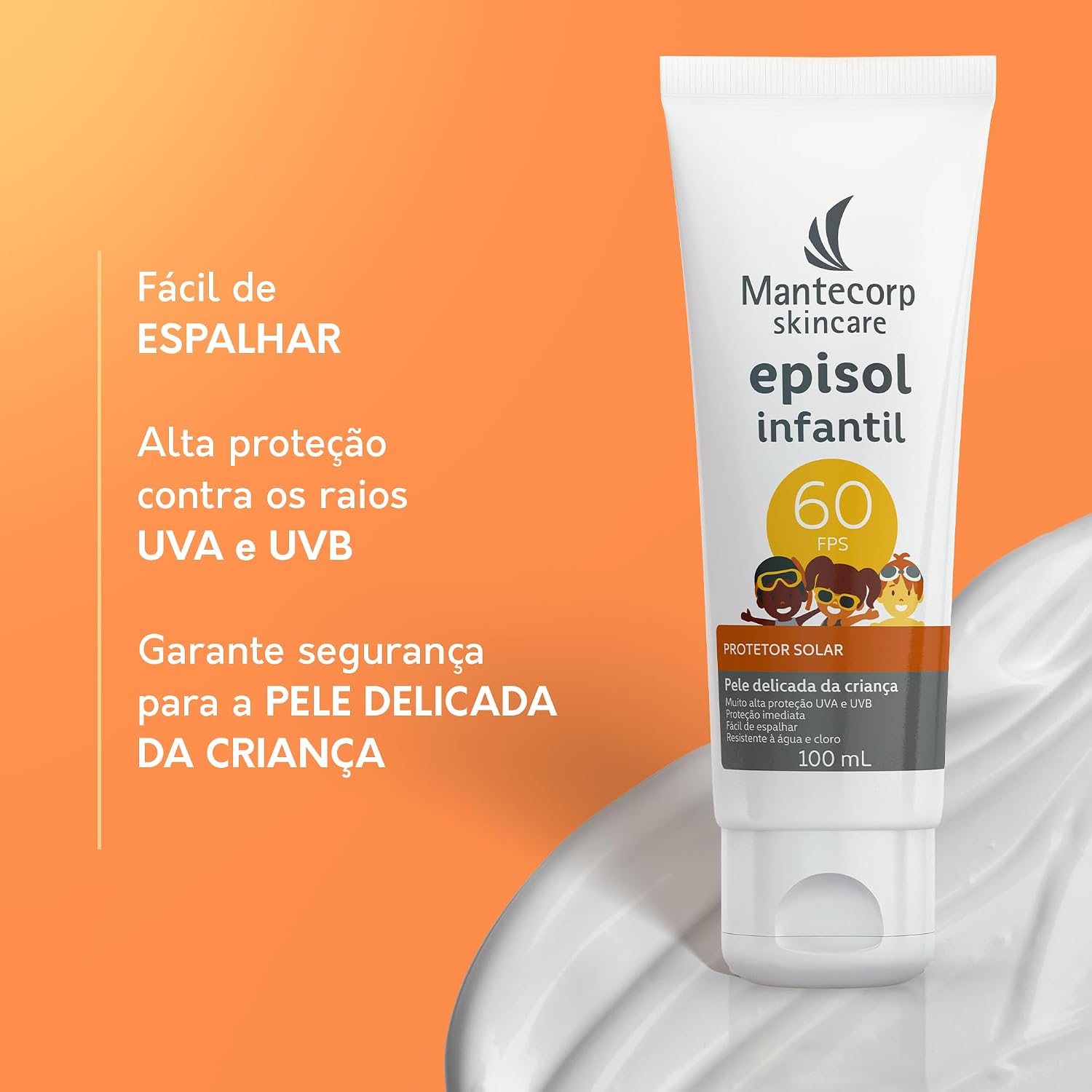 Protetor Solar Corpo e Rosto Episol Infantil Fps 60 – 100ml – Textura Suave – Ajuda a Proteger a Pele Delicada das Crianças – Mantecorp