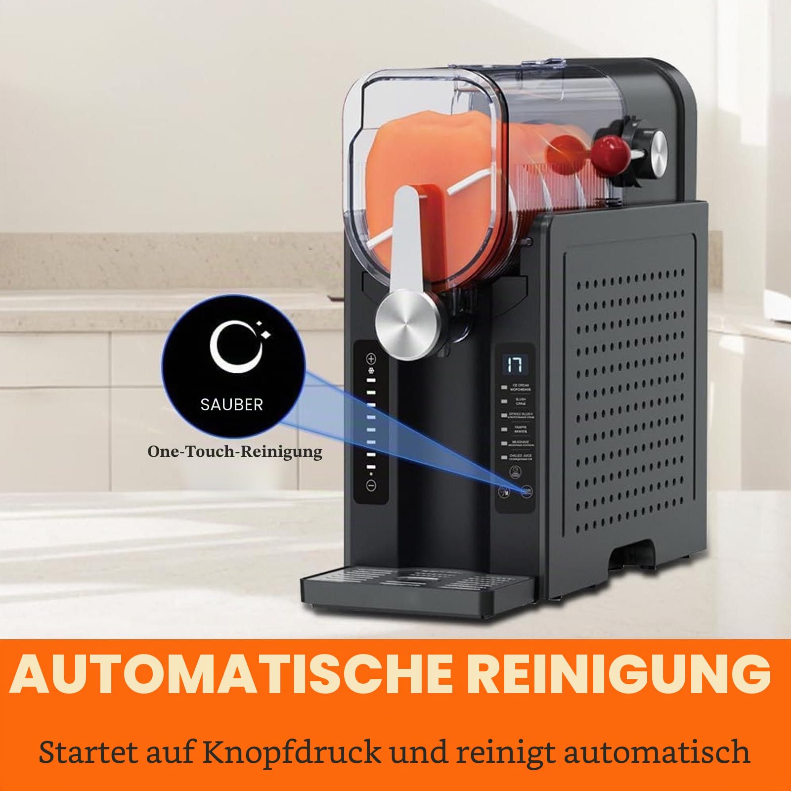 Slush-Maschine,200w GefriergeträNke&Eismaschine – Kein Eis Erforderlich, Slush-Maker + Echtzeit-Temperaturanzeige + Automatische Reinigung+6 Voreingestellte Programme + Touch-Steuerung