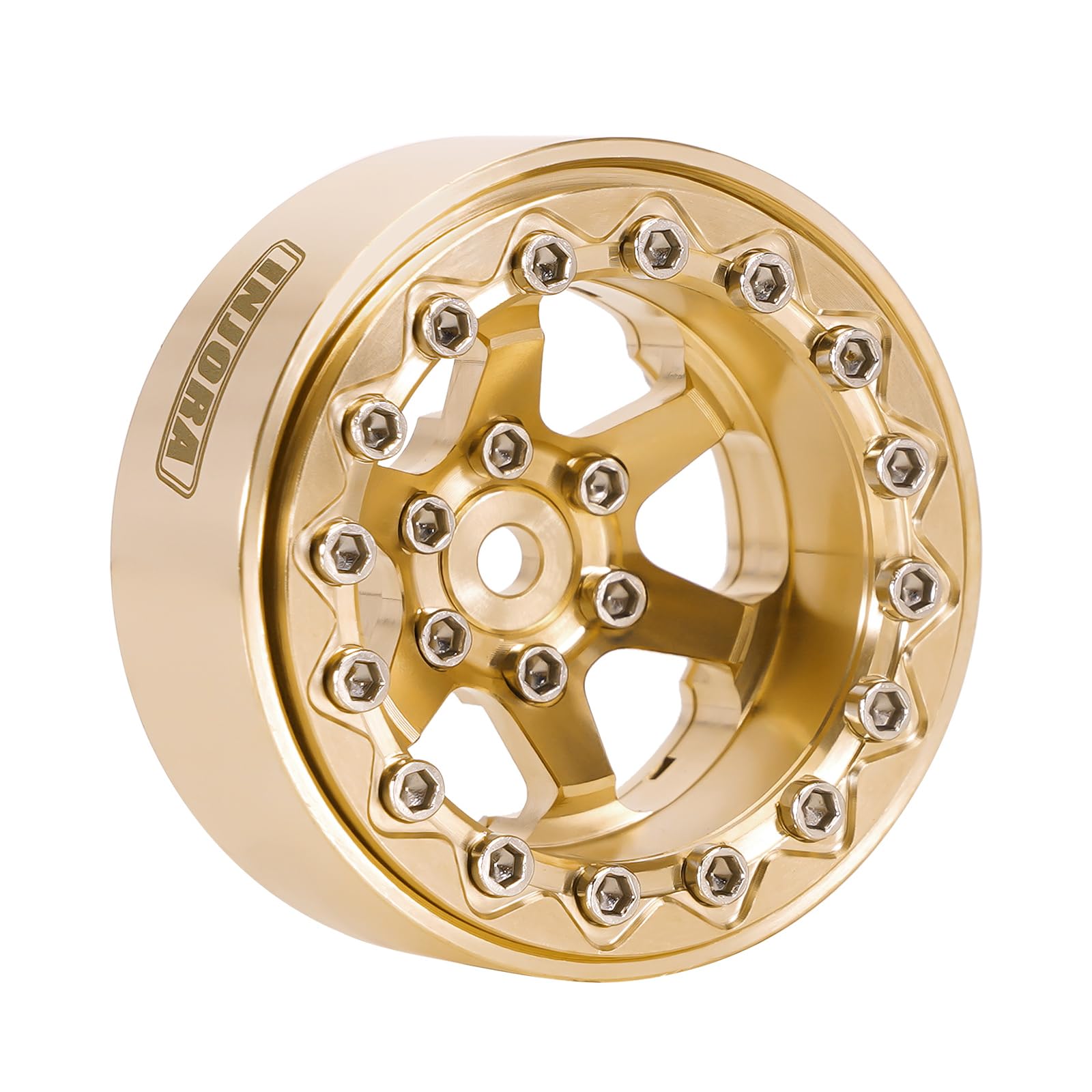 INJORA Roue Beadlock 1.3" Laiton Déport Négatif -5.25mm pour SCX24 TRX4M 1/24 1/18 RC Crawler