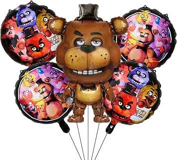 Freddys Birthday Decorations, 5PCS Foil Balloons for Boys Girls Five Nights Party Supplies